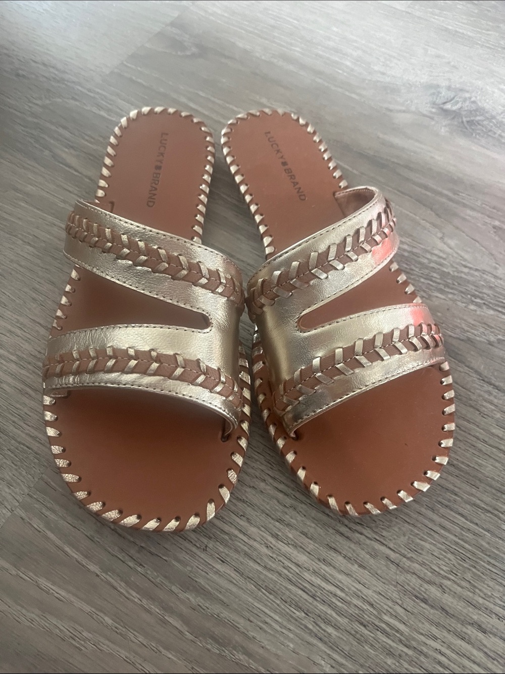 Lucky Brand Metallic Gold Braided Slide Sandals